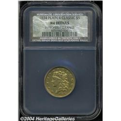 1834 $5 Plain 4 AU50 Details, Improperly