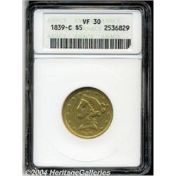 1839-C $5 VF30 ANACS. Variety 1-A. A seldom