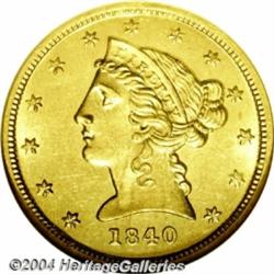 1840-D $5 Narrow Mill MS63 NGC. Variety 3-B.