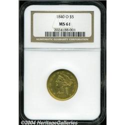 1840-O $5 Narrow Mill MS61 NGC. Bright,