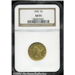 1843 $5 AU55 NGC. Exceptionally sharp with