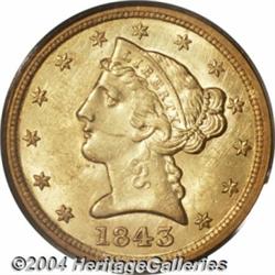 1843-C $5 MS63 PCGS. Variety 6-C, Die State 1.