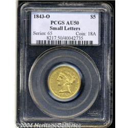 1843-O $5 Small Letters AU50 PCGS. Tougher