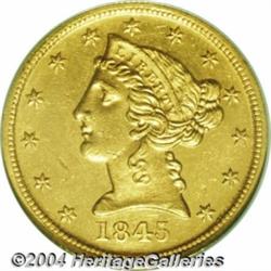 1845-D $5 Unc Details, Obverse Repaired, NCS.