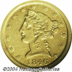 1846-D/D $5 XF45 ANACS. Variety 15-L, over D