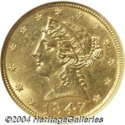 1847 $5 MS61 NGC. FS-003. MPD. An errant 1