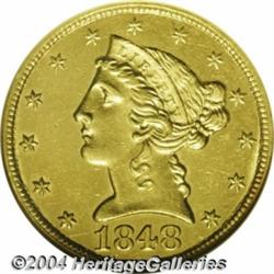 1848-C $5--Cleaned--ANACS. Unc Details, Net