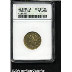 1848-D $5--Cleaned--ANACS. AU Details, Net