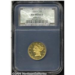 1849-C $5 AU50 Details, Whizzed, NCS. Variety