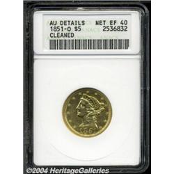 1851-O $5--Cleaned--ANACS. AU Details, Net