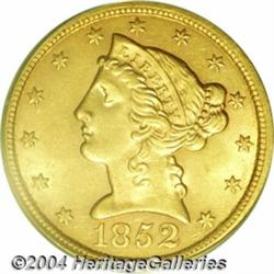 1852 $5 MS62 PCGS. A well struck No Motto Half