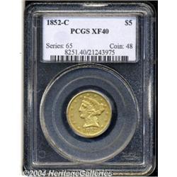 1852-C $5 XF40 PCGS. Variety 19-H. Typically