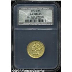 1852-C $5AU Details, Rim Filed, Damaged, NCS.