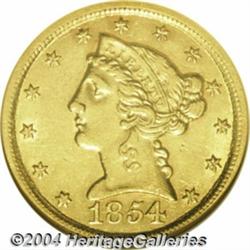 1854-D $5 AU50 ANACS. Variety 30-T. Save for