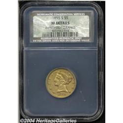1855-S $5 XF40 Details, Improperly Cleaned,
