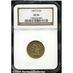 1857-O $5 XF40 NGC. Just 13,000 examples of