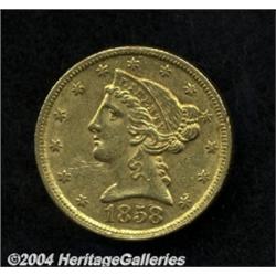 1858-C $5 AU50 Scratched Uncertified. Variety