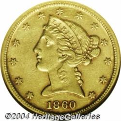 1860-D $5 Medium D XF45 ANACS. Variety 38-FF.