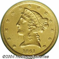 1861-C $5 AU Details, Burnished, NCS. Winter