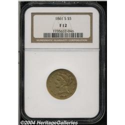 1861-S $5 Fine 12 NGC. This example seems