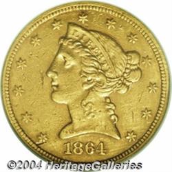 1864 $5 AU Details, Damaged, NCS. A heavily