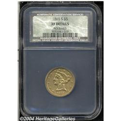 1865-S $5 XF40 Details, Polished, NCS. A
