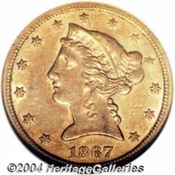 1867-S $5 AU50 NGC. One of only 29,000 Half