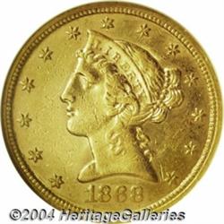 1868-S $5 AU55 NGC. Lustrous for the grade,