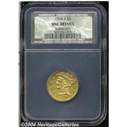 1868-S $5 MS60 Details, Burnished, NCS. A