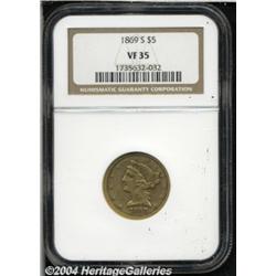 1869-S $5 VF35 NGC. Possessing the appearance
