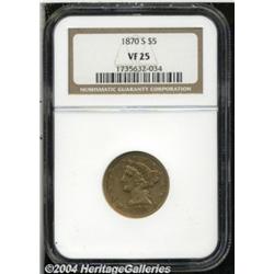 1870-S $5 VF25 NGC. Exceedingly well detailed,