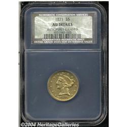 1871 $5 AU50 Details, Improperly Cleaned, NCS.