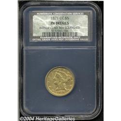 1871-CC $5 Fine Details, Improperly Cleaned,
