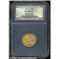 1871-CC $5 XF40 Details, Obverse Damage, NCS.