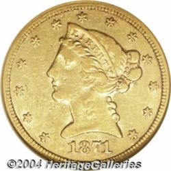 1871-CC $5 XF45 NGC. Variety 1-A. The 1871-CC