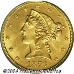 1873 $5 Open 3 MS63 PCGS. The Open 3 is