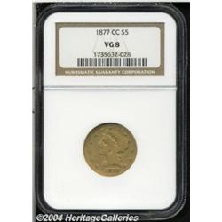 1877-CC $5 VG8 NGC. Variety 1-B. A well worn