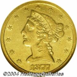 1877-CC $5 AU50 NGC. Variety 1-B. The 1-B