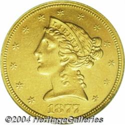 1877-S $5 Unc Details, Burnished, NCS. The