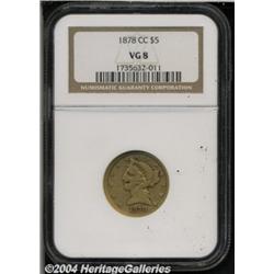 1878-CC $5 VG8 NGC. Variety 1-A. A smooth,