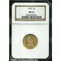 1879 $5 MS63 NGC. Satiny with a minimal amount
