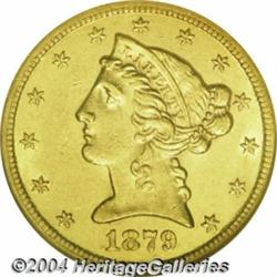 1879-CC $5 AU58 NGC. Very scarce in all