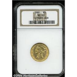 1881 $5 MS63 NGC. Well struck and deeply