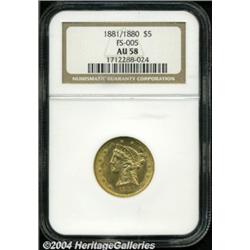 1881/0 $5 AU58 NGC. FS-005. Repunching is