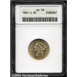 1881-S $5 AU58 ANACS. Bright and mostly