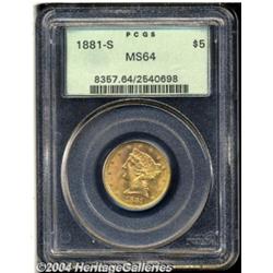 1881-S $5 MS64 PCGS. An exquisitely struck