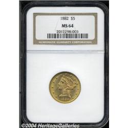 1882 $5 MS64 NGC. Softly struck on the obverse
