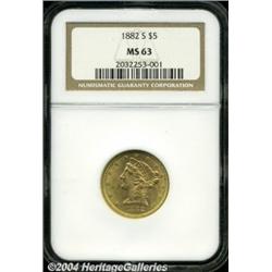 1882-S $5 MS63 NGC. Pleasing luster under