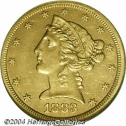 1883-CC $5 Unc Details, Burnished, NCS.