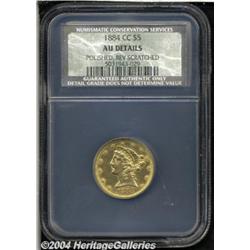 1884-CC $5 AU50 Details, Polished, Reverse